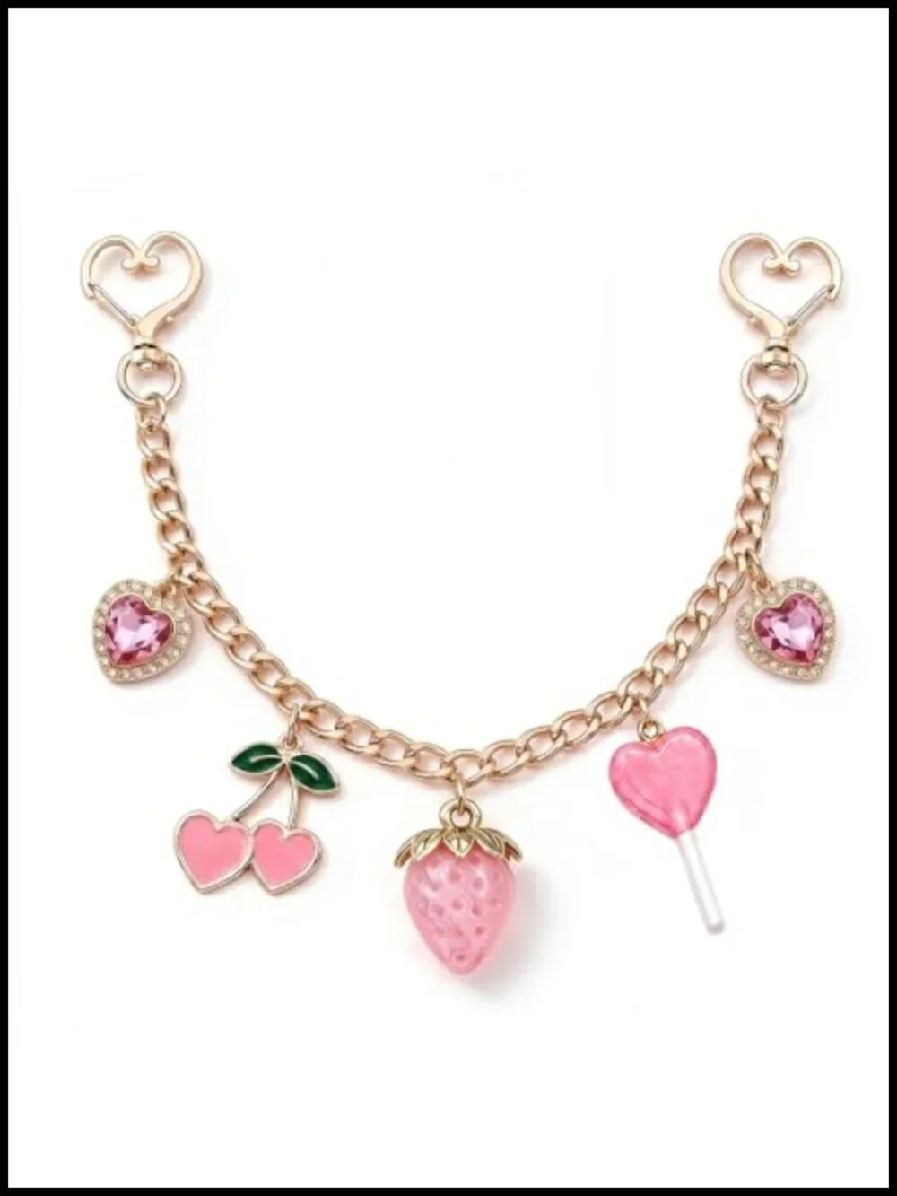 Purse Charm Bag Keychain with Gold Chain, Strawberry Cherry Kawaii Accessory